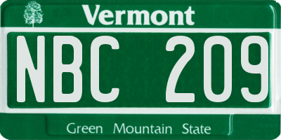 VT license plate NBC209
