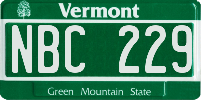 VT license plate NBC229