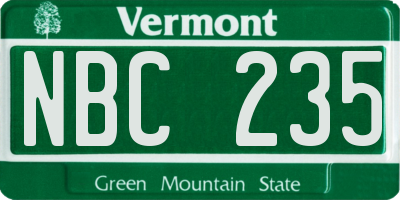 VT license plate NBC235