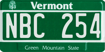 VT license plate NBC254