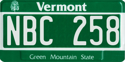 VT license plate NBC258