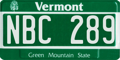 VT license plate NBC289