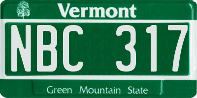 VT license plate NBC317