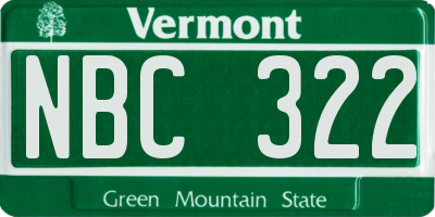 VT license plate NBC322