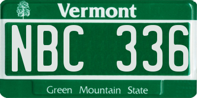 VT license plate NBC336