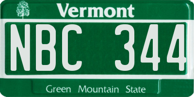 VT license plate NBC344