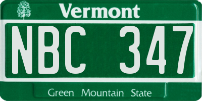 VT license plate NBC347