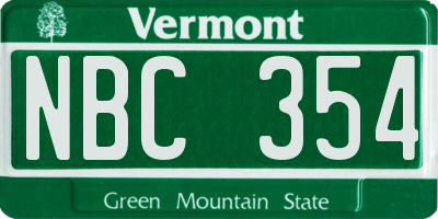 VT license plate NBC354