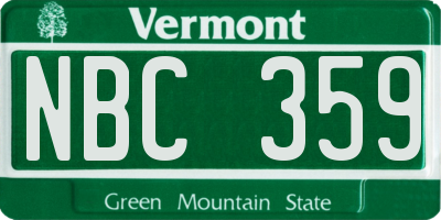VT license plate NBC359
