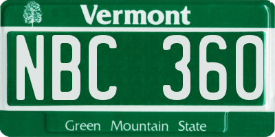 VT license plate NBC360
