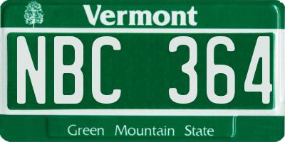 VT license plate NBC364