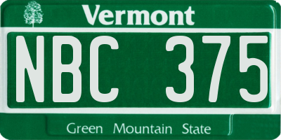 VT license plate NBC375