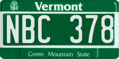 VT license plate NBC378