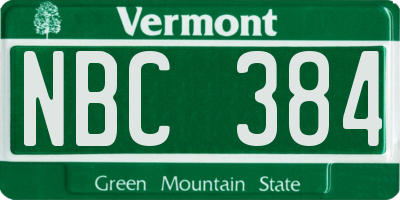 VT license plate NBC384