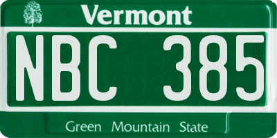 VT license plate NBC385