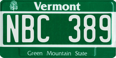VT license plate NBC389
