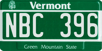 VT license plate NBC396