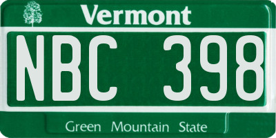 VT license plate NBC398