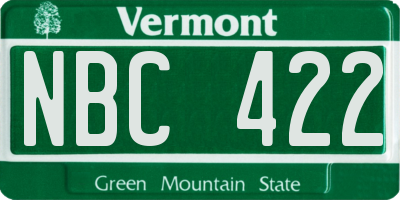 VT license plate NBC422