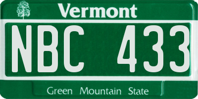 VT license plate NBC433