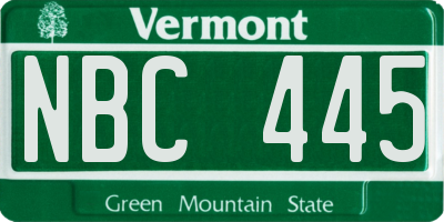 VT license plate NBC445