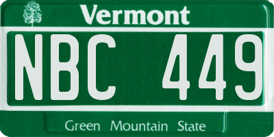 VT license plate NBC449