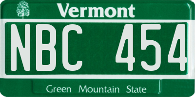VT license plate NBC454