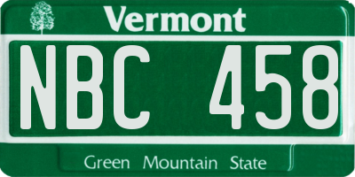 VT license plate NBC458