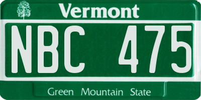 VT license plate NBC475