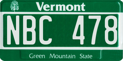 VT license plate NBC478