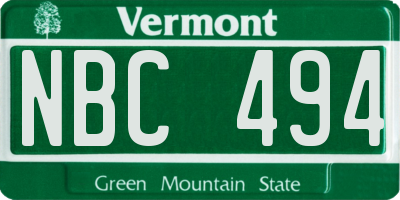 VT license plate NBC494
