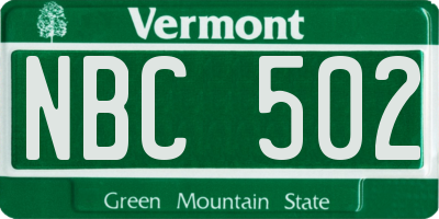 VT license plate NBC502