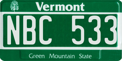 VT license plate NBC533