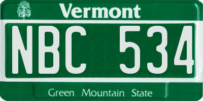 VT license plate NBC534