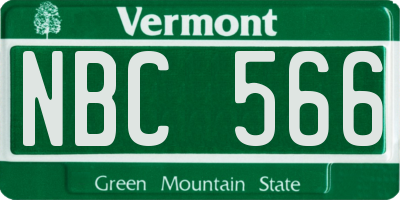 VT license plate NBC566