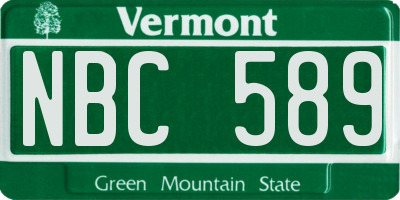 VT license plate NBC589