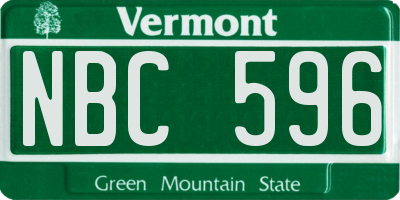 VT license plate NBC596