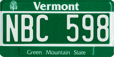 VT license plate NBC598