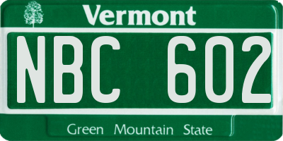 VT license plate NBC602