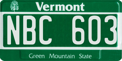 VT license plate NBC603