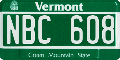 VT license plate NBC608