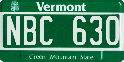 VT license plate NBC630