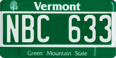 VT license plate NBC633