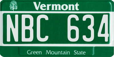 VT license plate NBC634