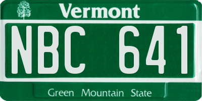 VT license plate NBC641