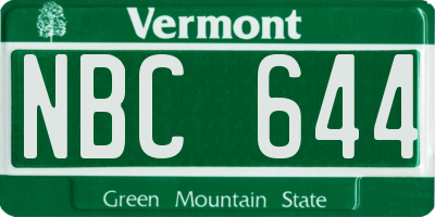 VT license plate NBC644