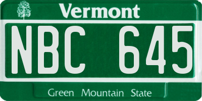 VT license plate NBC645