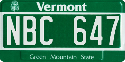 VT license plate NBC647