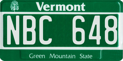 VT license plate NBC648