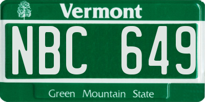VT license plate NBC649